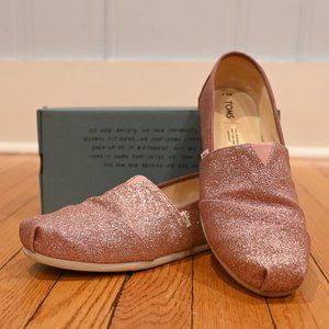 TOMS Women's Classic Shoes Pink Sparkle Slip On Flats